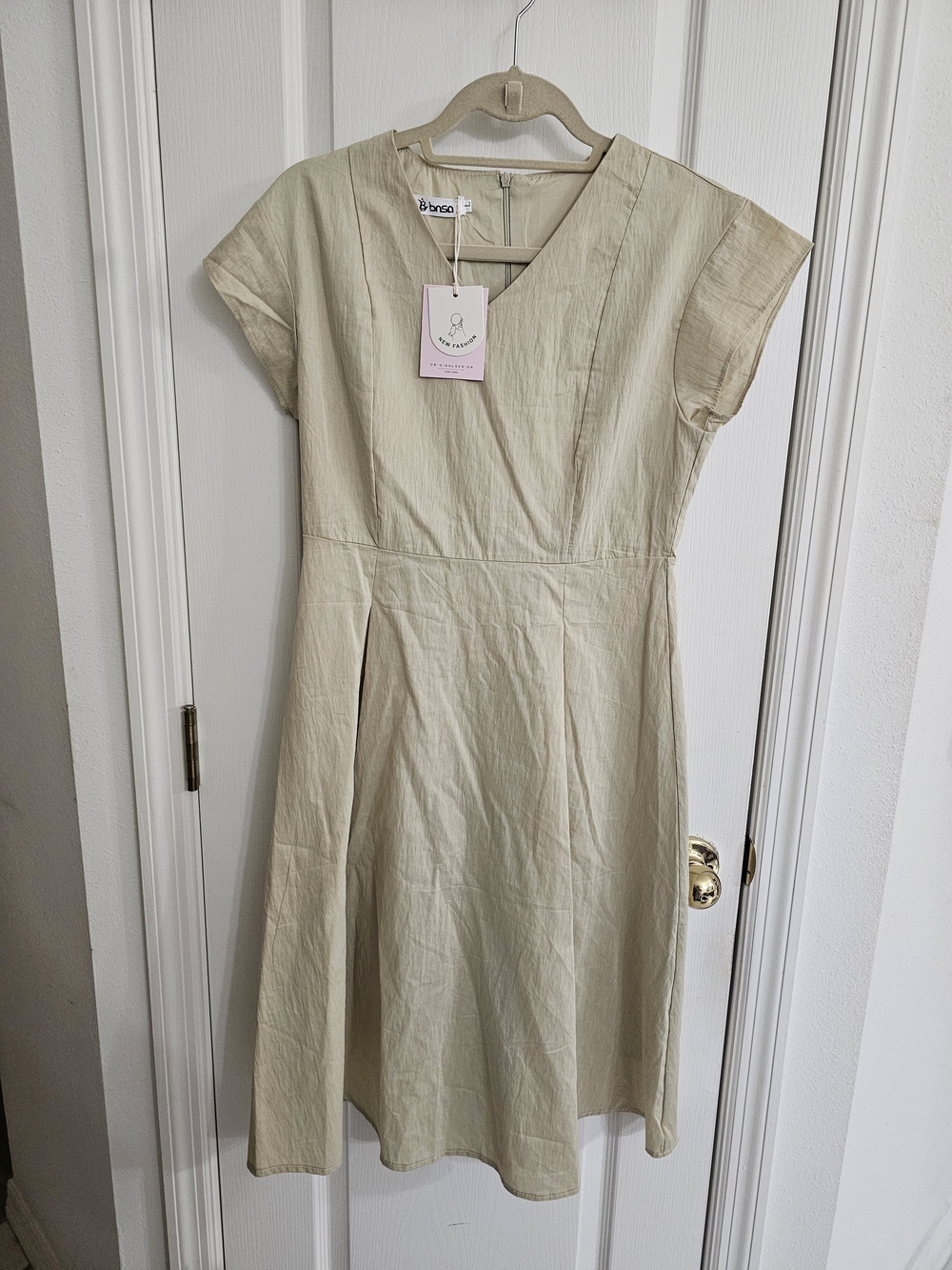 Breo Cream Midi A-Line Dress with V-Neck